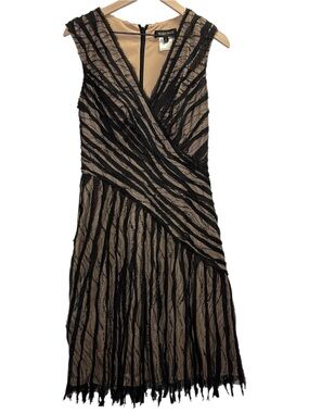 Tadashi Shoji Black & Nude Lace Sleeveless Faux Crossover V Neck Evening Midi 8